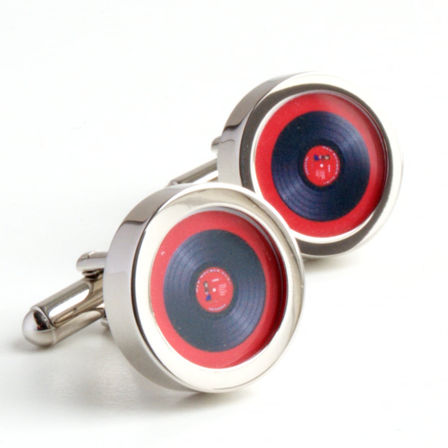 Vinyl DJ Record Cufflinks in Red Music Cufflinks Spin the Record Right Round