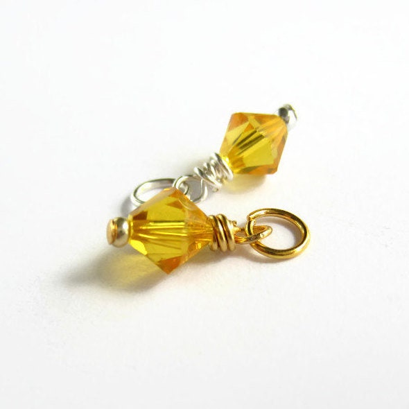 Sunflower Yellow Crystal Charm - Wire Wrapped - Silver, Gold or Rose Gold