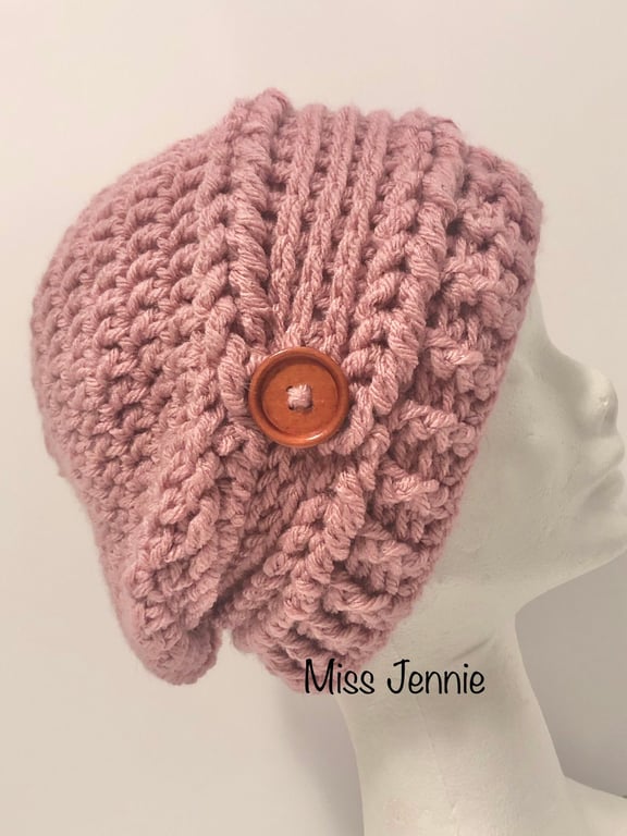 Crochet Slouch Hat, Womens Beanie, Pale Rose Hat, Womens Fashion hat, Slouch hat