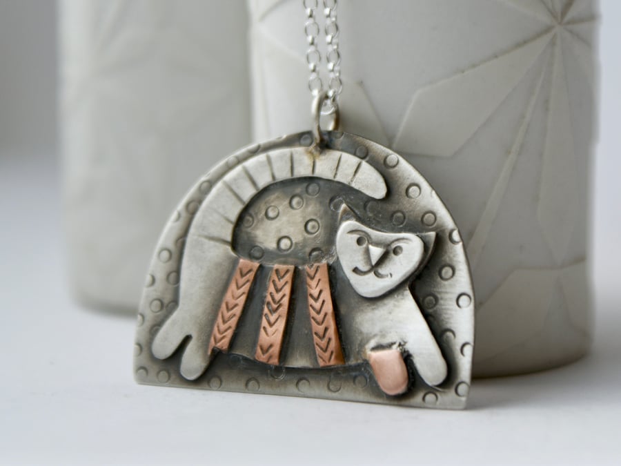 Stripy cat folk pendant