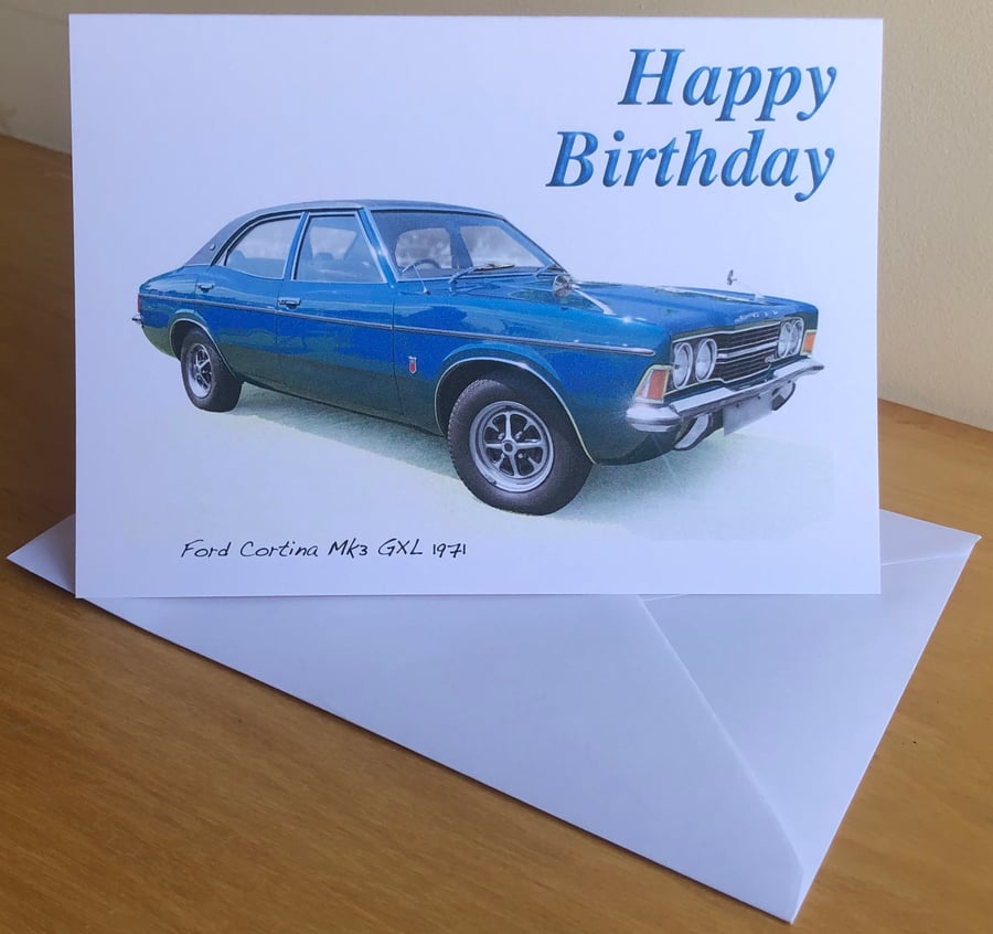Ford Cortina Mk3 GLX 1971 - Birthday, Anniversary, Retirement or Plain Card