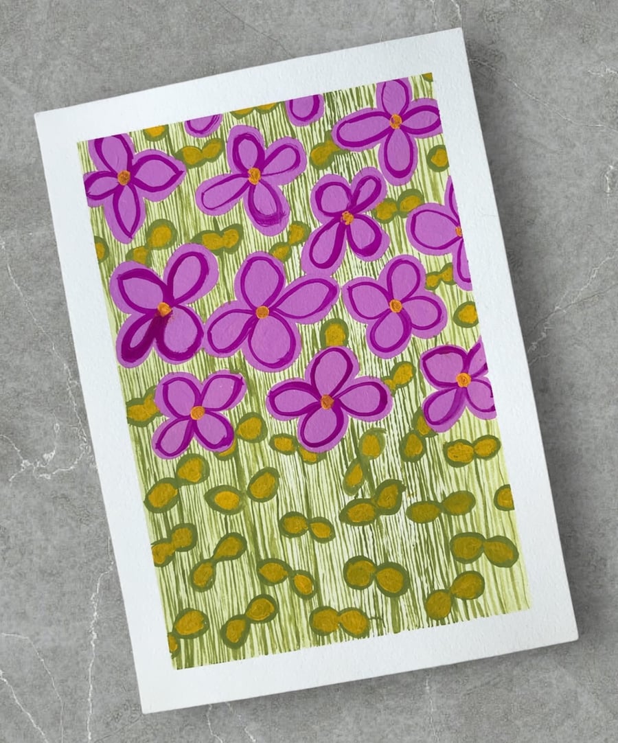 Bright Pink Flower Gouache Painting Floral Escape