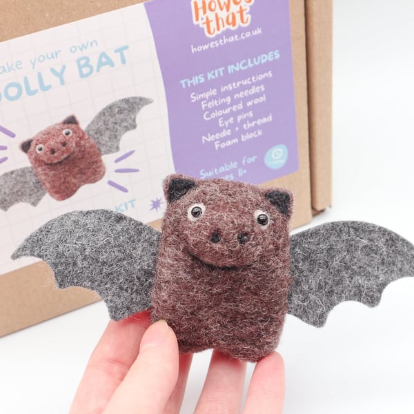 DIY Kit Woolly Bat Needle Felting - Beginners Craft Kit High Quality