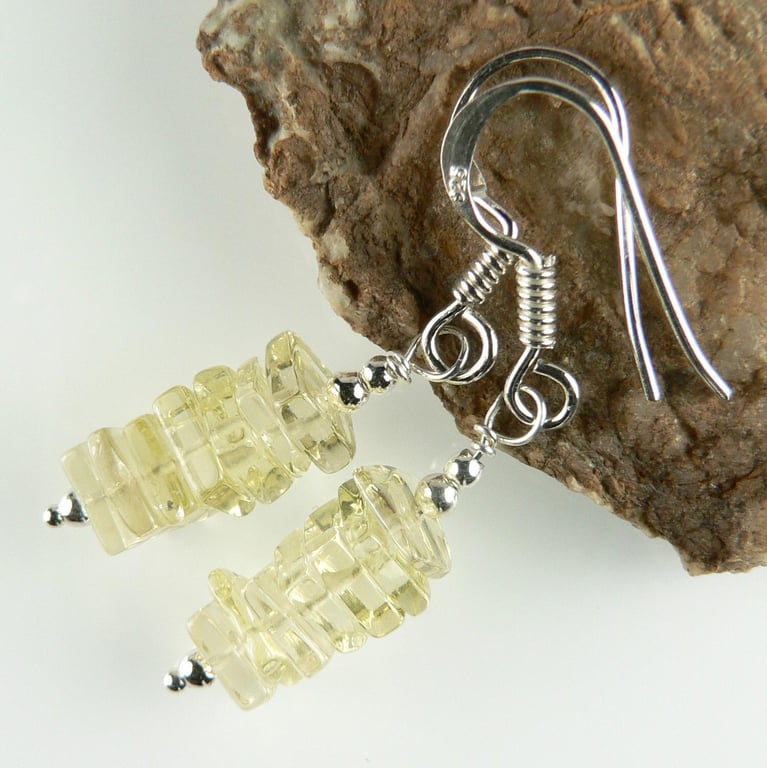 Natural stone drop earrings, sterling silver, slices are 4mm - 6 options 