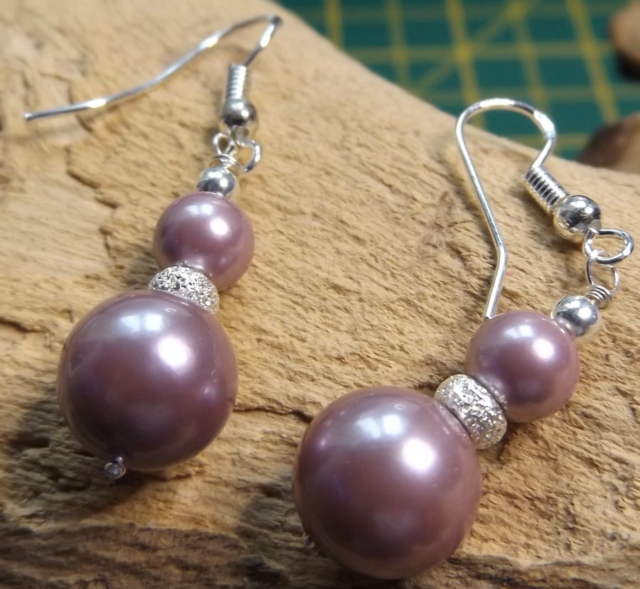 Lavender Pearl sterling silver earrings