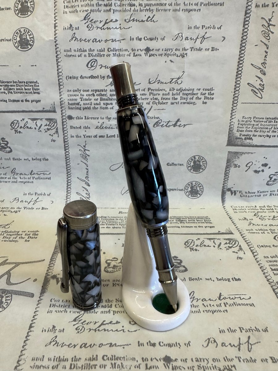 Black & White Marble Diorite Effect Executive Rollerball Pen