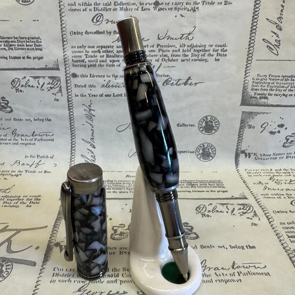 Black & White Marble Diorite Effect Executive Rollerball Pen