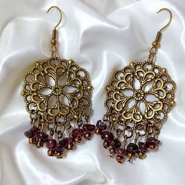 Garnet & Bronze Bohemian Earrings