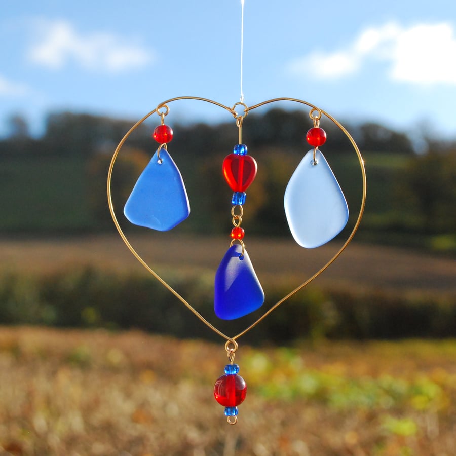Blue and red heart sun catcher