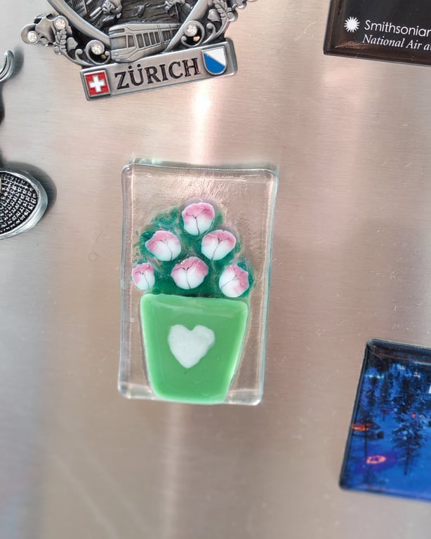 Pot of Flowers Fridge Magnet - Pink