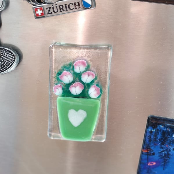 Pot of Flowers Fridge Magnet - Pink