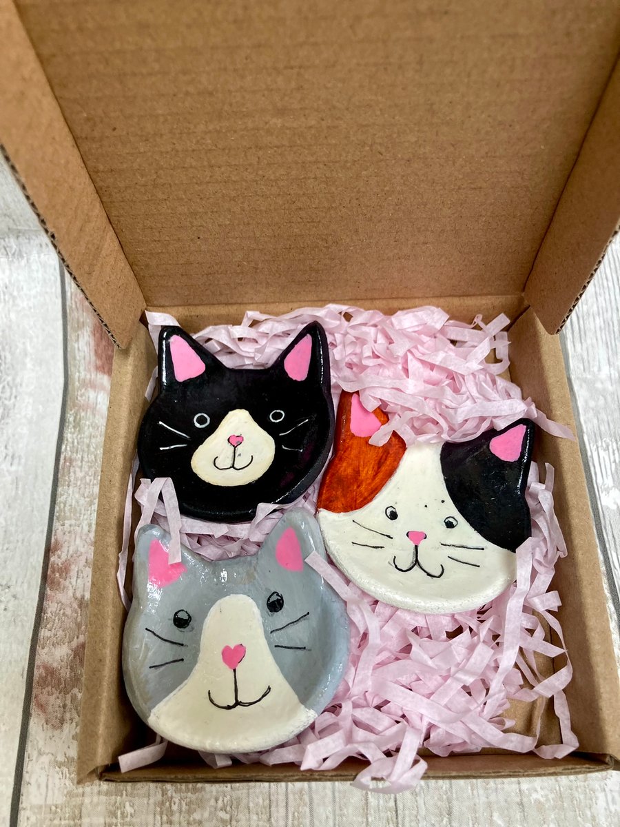 Cute Quirky Cat Face Ring Dishes Trinket Dish Folksy