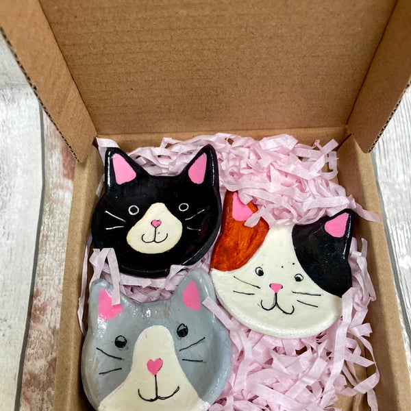 Cute Quirky Cat Face Ring Dishes Trinket Dish Set of 3 Handmade Cat Lovers Gift