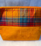 Orange tartan - Medium zipped pouch for toiletries, make-up, art etc..