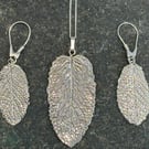Hand Made .999 Silver Mint Leaf  Earring and Pendant Set