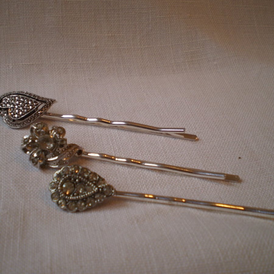 Vintage Marcasite Rhinestone Hair/Bobby Pin Set