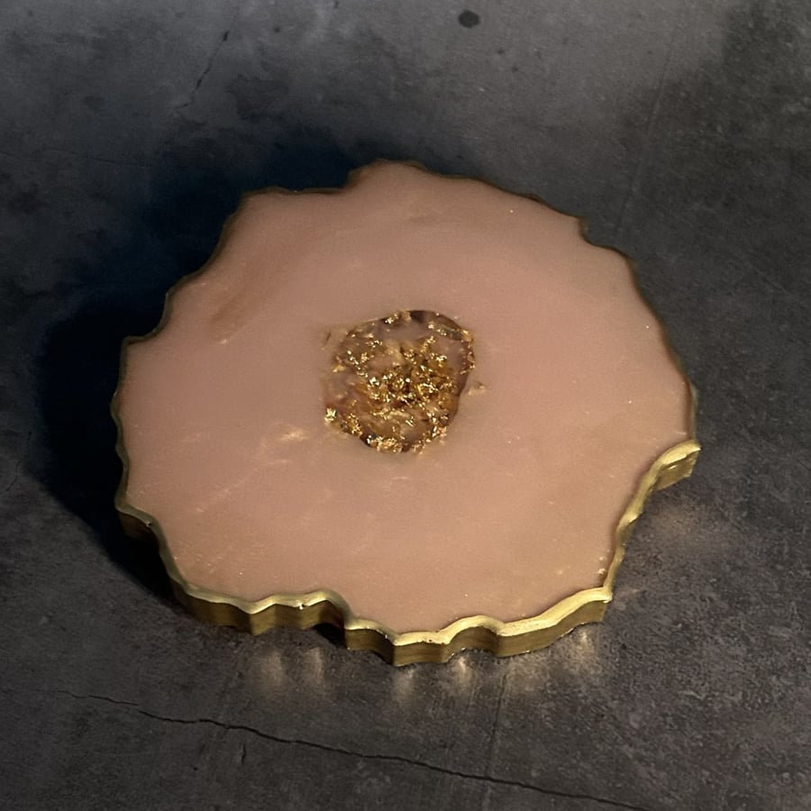 Double Sided Resin Geode Style Coaster - Pink and Gold with Gold Edging