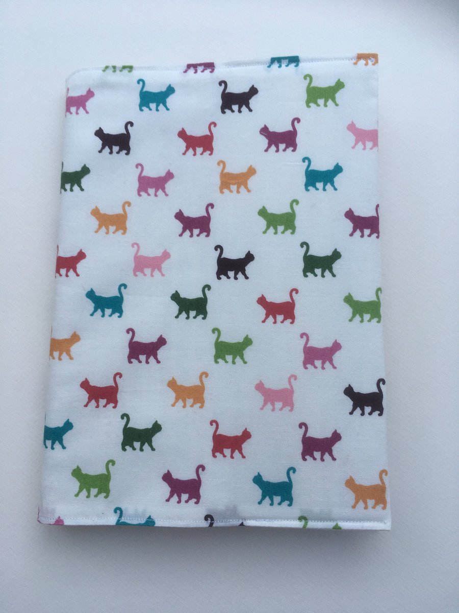 Cat Notebook A5, Colourful patterned fabric, stationery, A5 size, organiser, gif