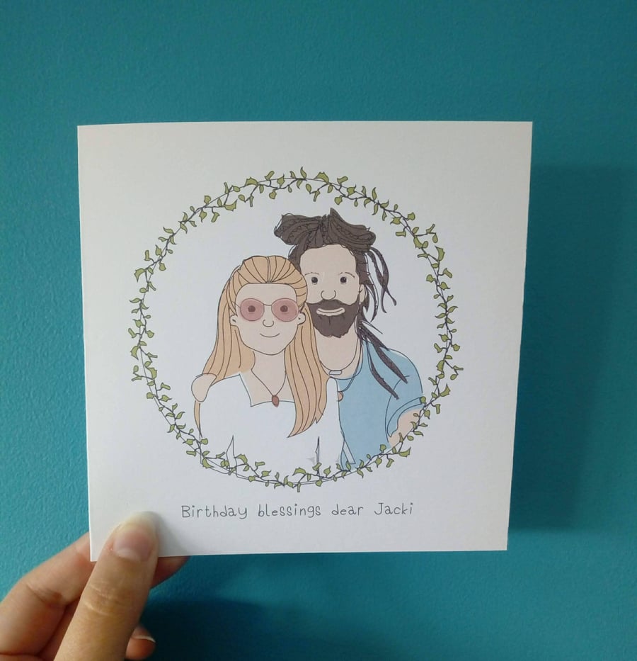 Cartoon Card, personalised card, cartoon illustration, family portrait card