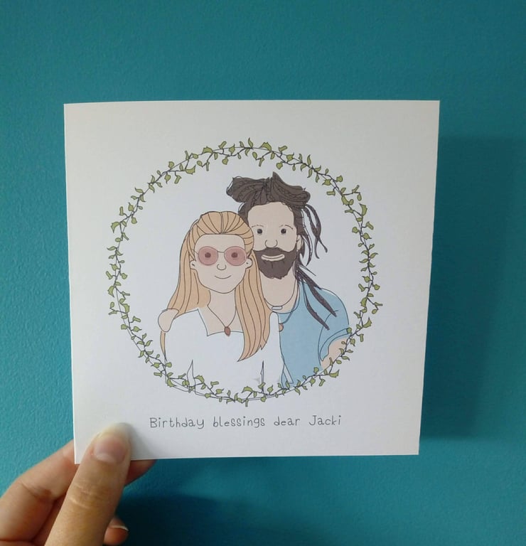 Cartoon Card, personalised card, cartoon illustration, family portrait card