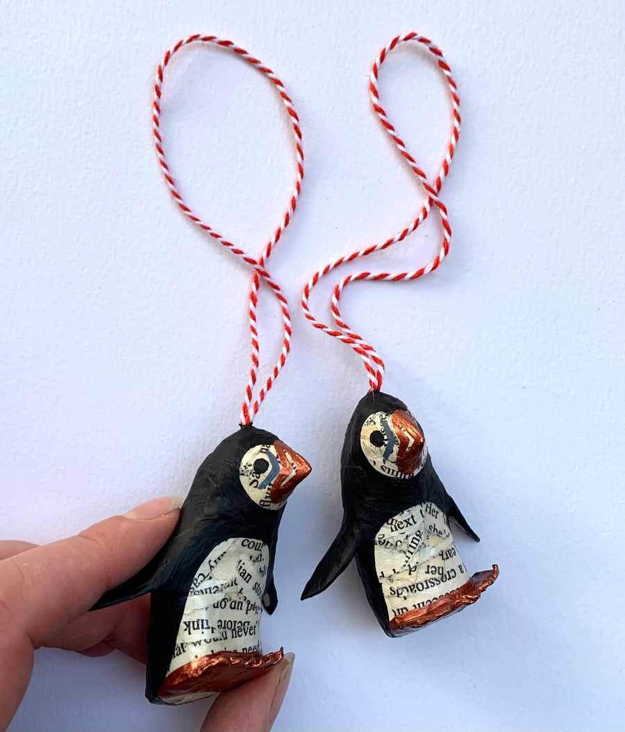 Hanging Copper Puffins - Set of 2 - festive birds nature inspired magical home