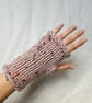 Women's Chunky Hand-Knitted Pink Speckled Stretch Fingerless Gloves - Image 1
