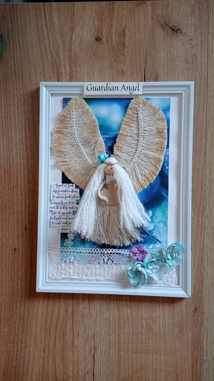 Macrame Guardian Angel, wall hanging decoration, Framed Angel, Home Decor