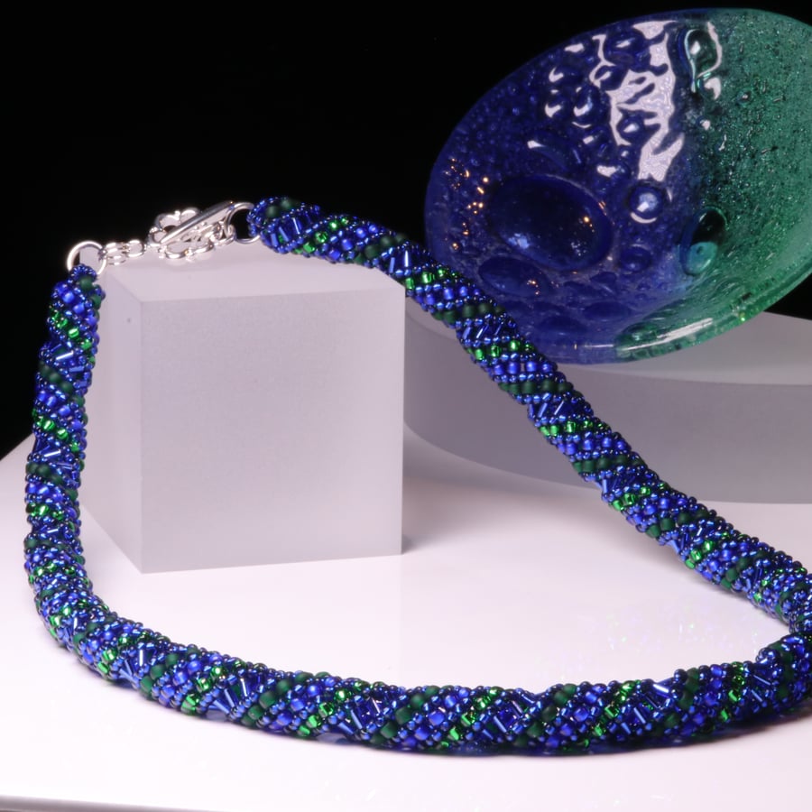 Blue and Green Russian Spiral Necklace 