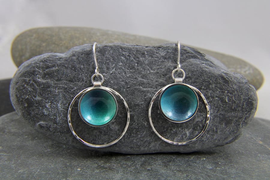 Rockpool enamel and Sterling Silver dangle hoop earrings 