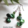 Keshi Pearl, Russian Chrome Diopside & Rhodalite Garnet Sterling Silver Earrings