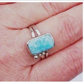 Larimar Ring Size R Sterling Silver hallmarked Handmade