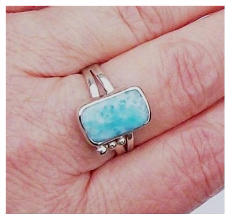 Larimar Ring Size R Sterling Silver hallmarked Handmade