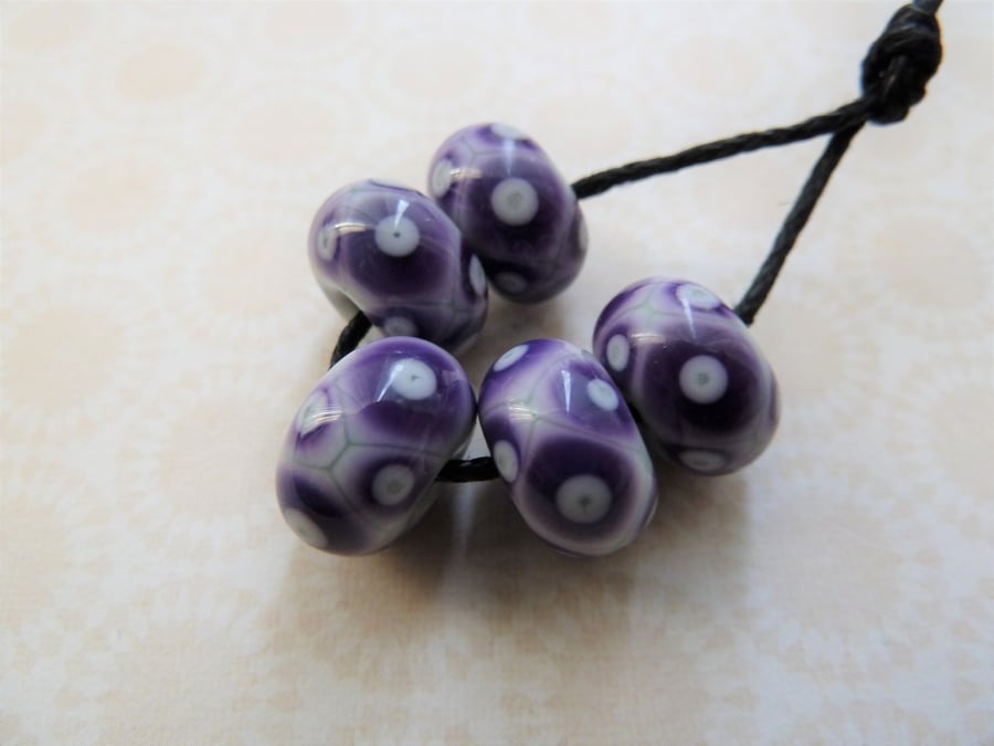 grey and purple lampwork glass beads