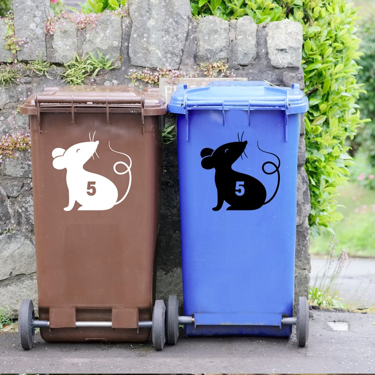 Personalised Cute Rat Bin Sticker: Custom Wheelie Bin Decal with House Number