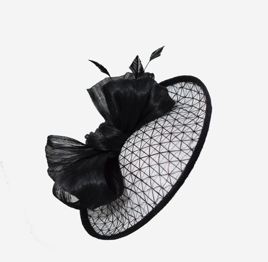 Black and White Saucer Fascinator Hat for Weddings and Races
