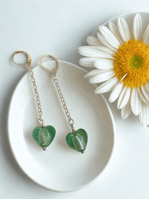 Dangling Green Hearts of Glass