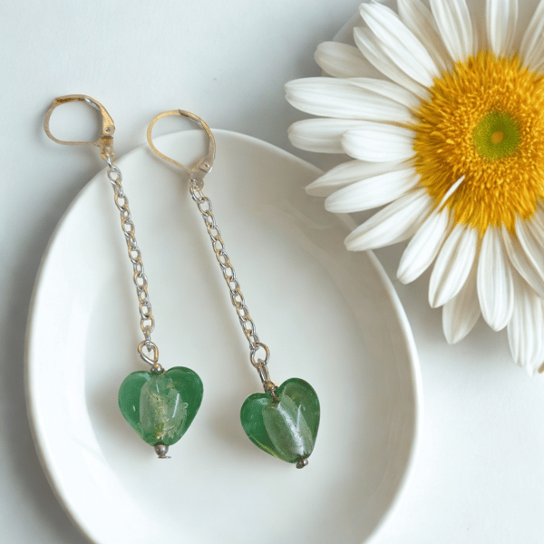 Dangling Green Hearts of Glass