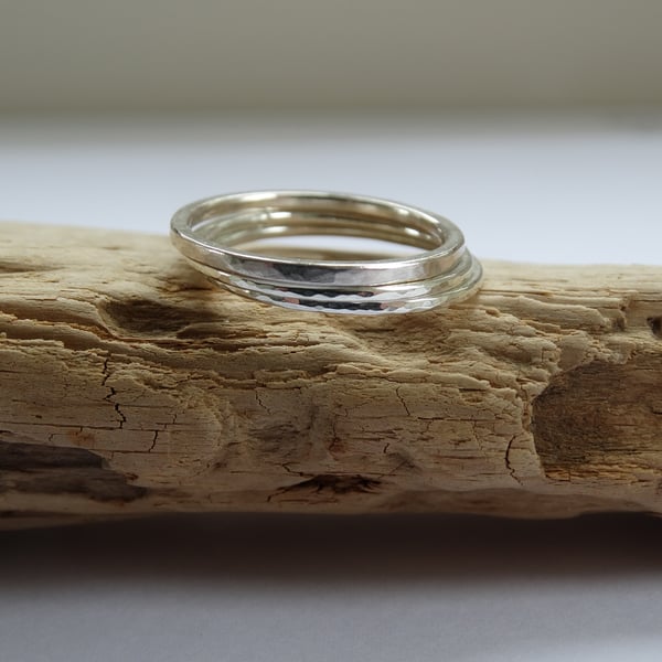 Set of three sterling silver skinny stacking rings