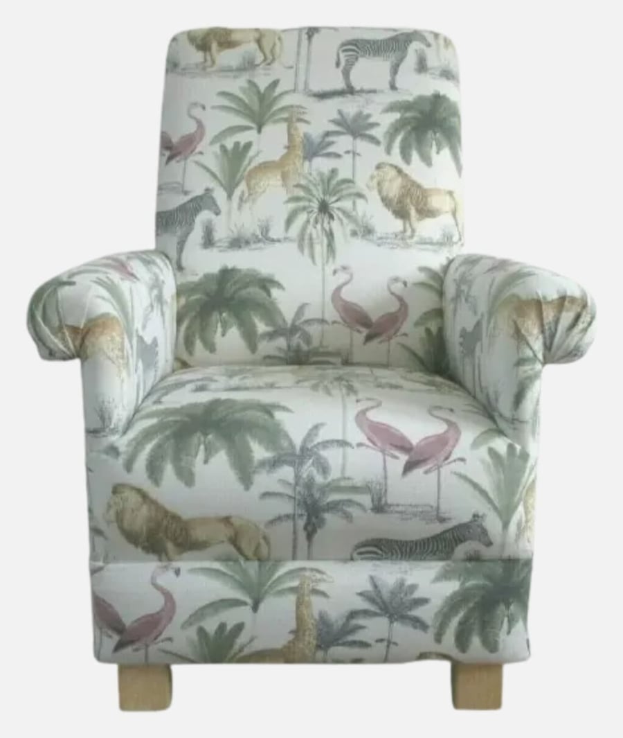 Safari Animals Armchair Adult Chair Longleat Acacia Lions Nursery Pink Green 