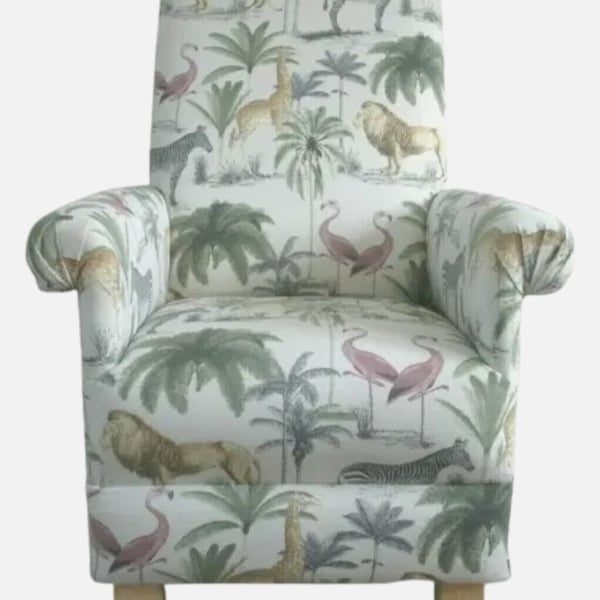 Safari Animals Armchair Adult Chair Longleat Acacia Lions Nursery Pink Green 