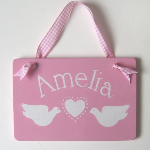 Girls Name Plaque With Hearts and Doves
