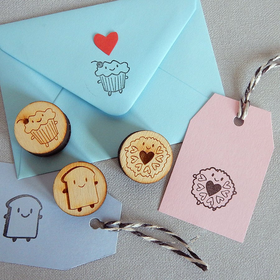 Afternoon Tea Polymer Stamps - Kawaii Cupcake, Bread Slice and Jammie Dodger