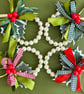 Farmhouse pearl wreath Christmas tree ornament gingham cottage hanging decor - Image 10