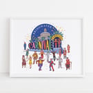 Bridgwater Carnival Illustration Print A4 Unframed 