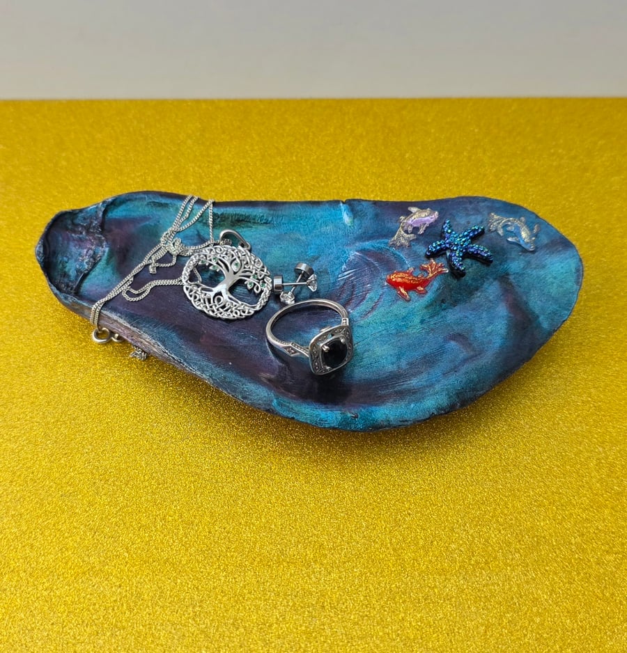 Hand Decorated Oyster Shell Trinket Dish