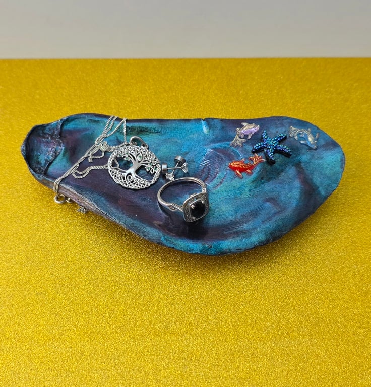 Hand Decorated Oyster Shell Trinket Dish