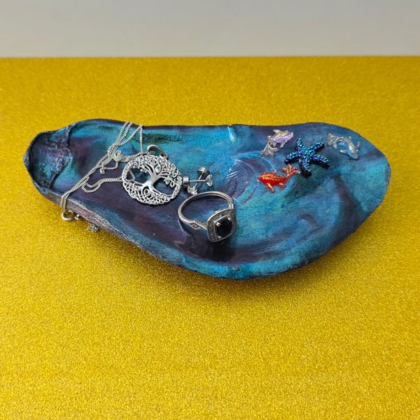 Hand Decorated Oyster Shell Trinket Dish