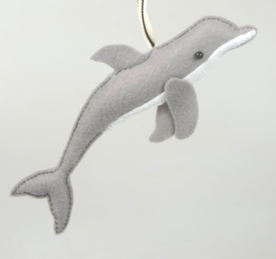 Common Bottlenose Dolphin Felt Hanging Decoration, Twig Tree, Felt Porpoise