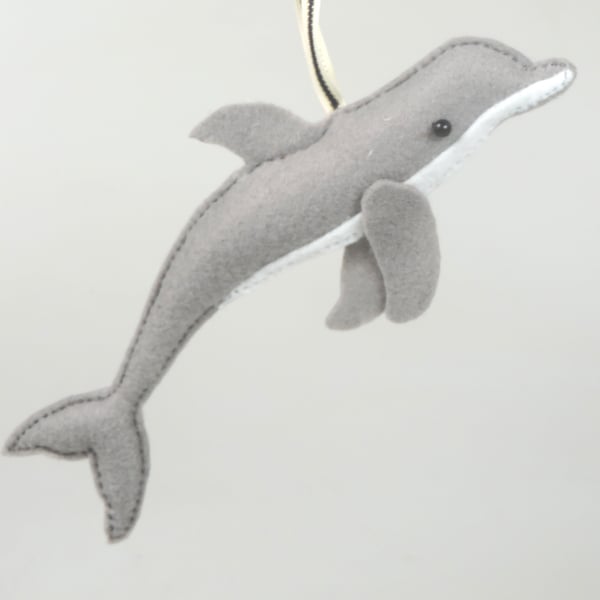 Common Bottlenose Dolphin Felt Hanging Decoration, Twig Tree, Felt Porpoise