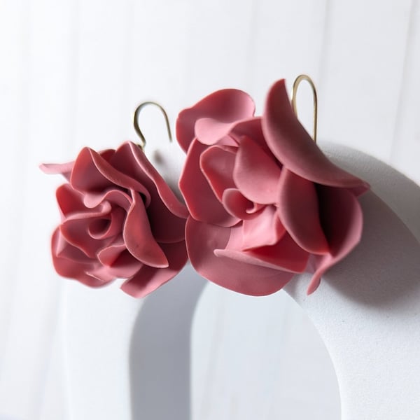 Pink rose drop earrings 